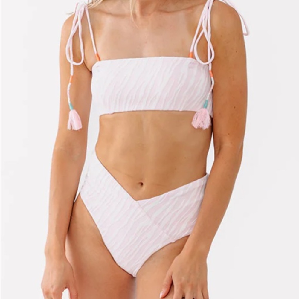 Shop summer honey pink and white zebra stripe bikini set top and bottom